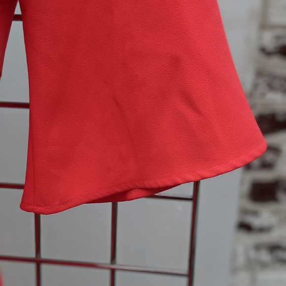 Designer Chaus Coral Red Dress Flutter sleeve shirt A line Size small - Picture 9 of 15